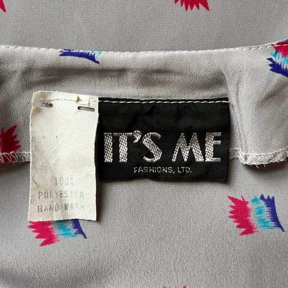 Vintage 80s Wrap Midi Dress | Gray Abstract Print | M - Picture 7 of 7